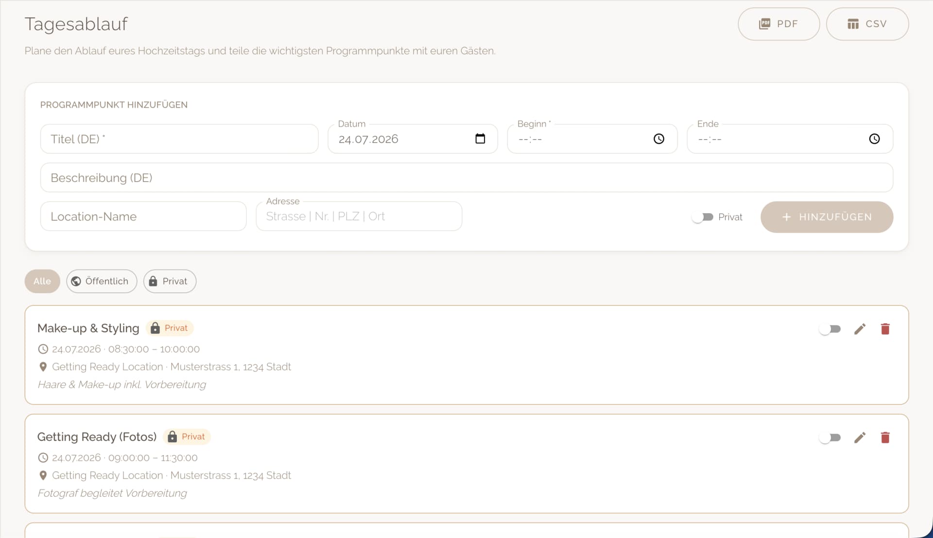Hochzeitsablauf klar und strukturiert planen