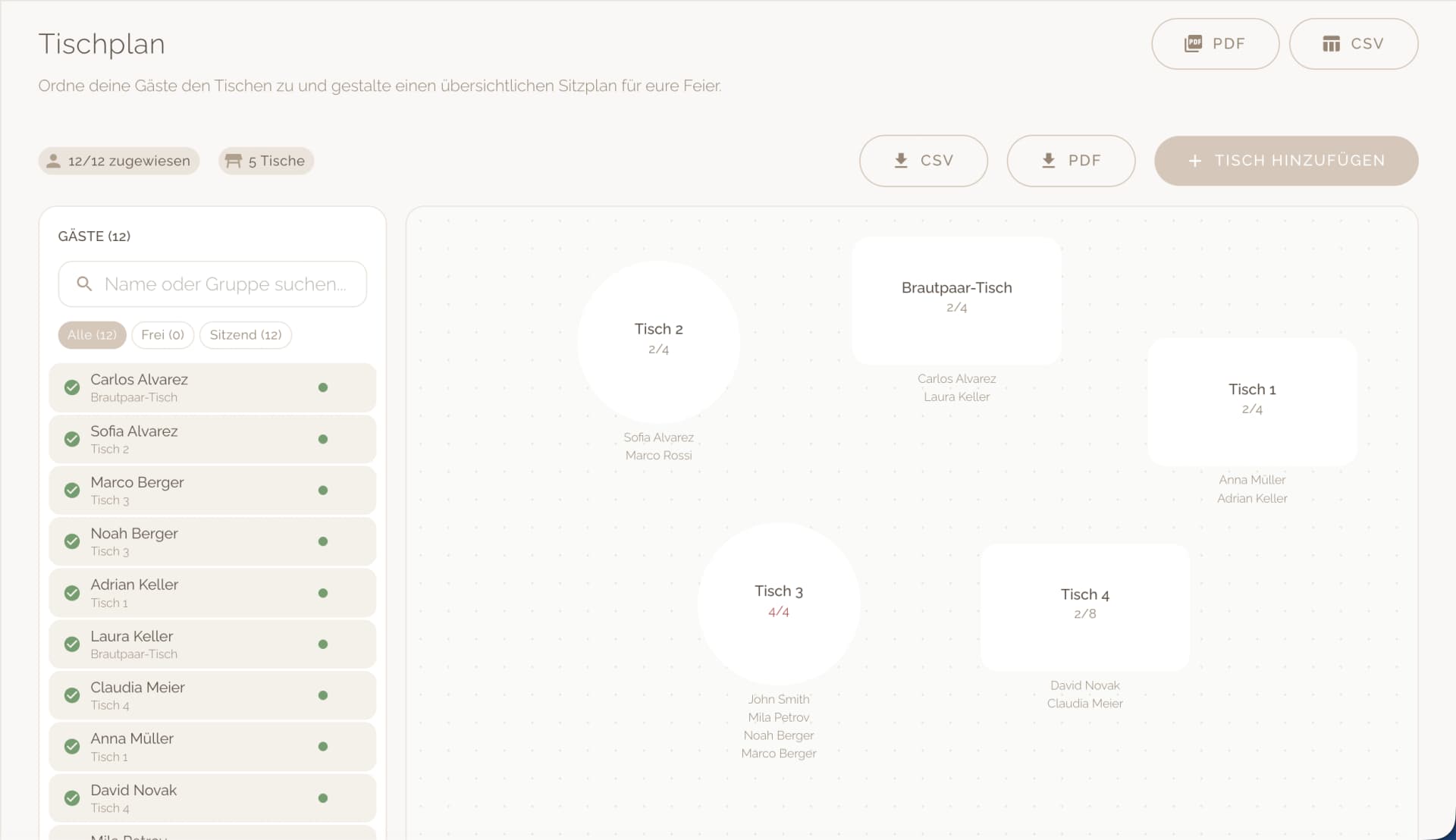 Sitzplan und Tischordnung flexibel gestalten